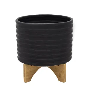 11" Textured Planter W/ Stand, Black