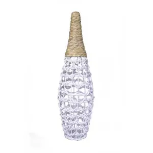 12" X 12" X 38" White And Natural Water Hyacinth Water Hyacinth Woven Floor Vase