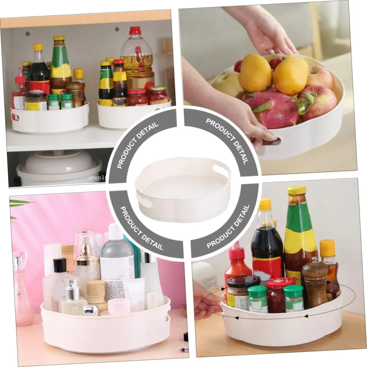 360 Rotating Kitchen Storage Tray (Off White)