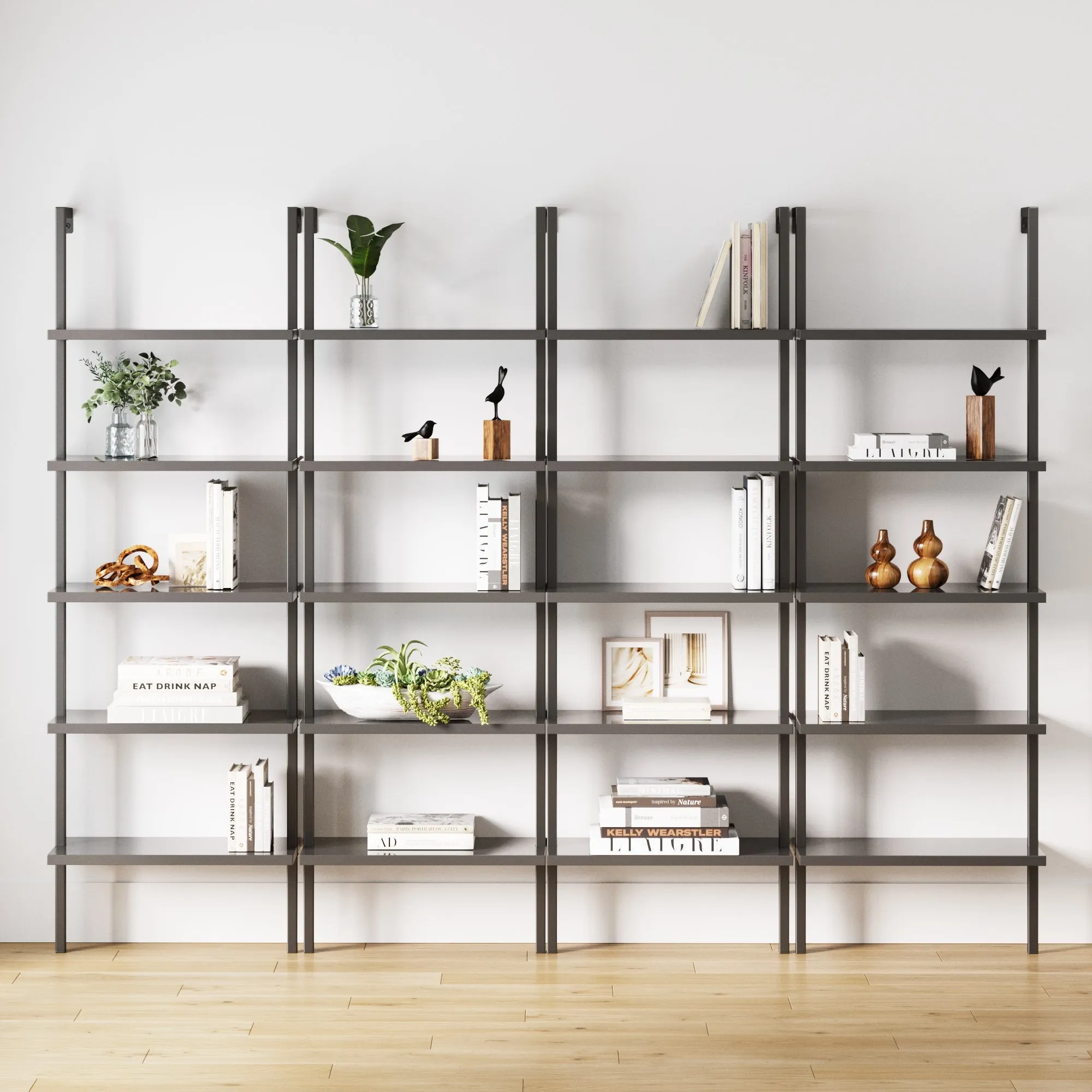 5-Shelf Ladder Bookshelf Black (Set of 4)