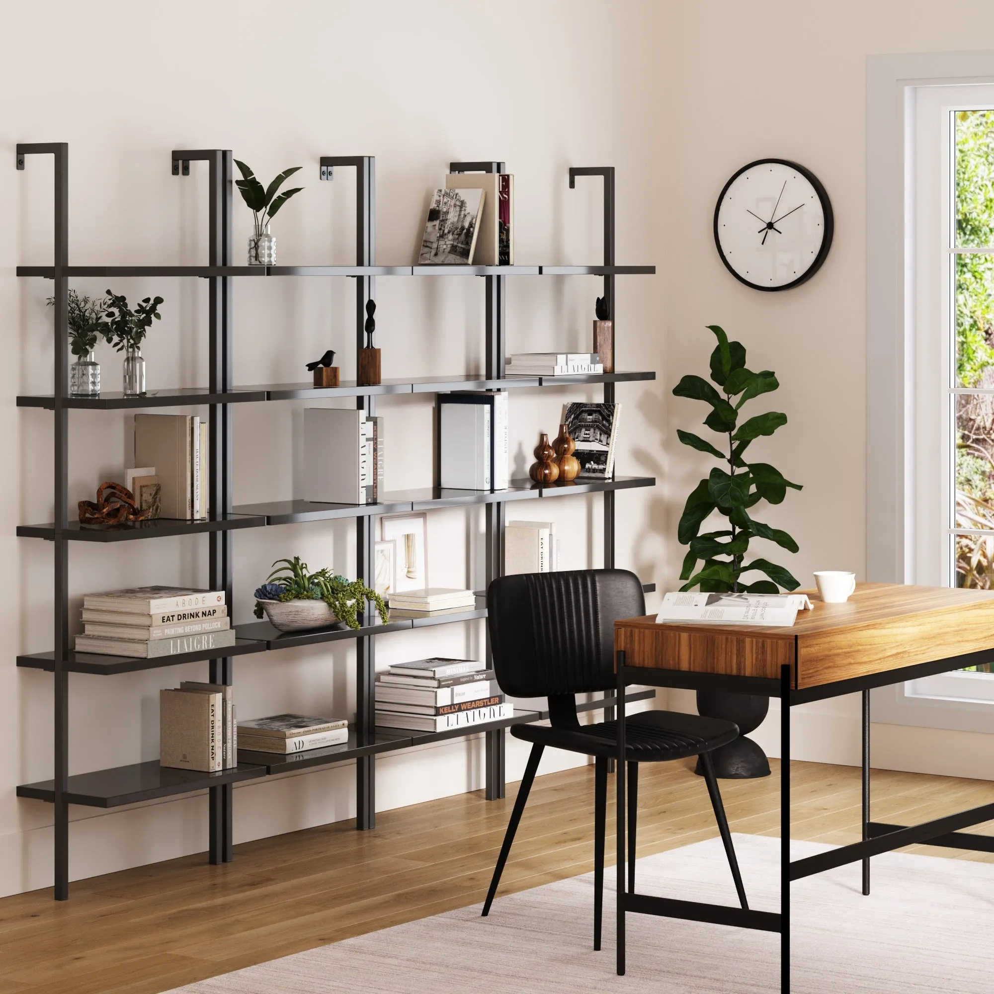 5-Shelf Ladder Bookshelf Black (Set of 4)