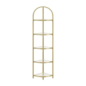 5 Tier Glass Corner Ladder Bookshelf, Steel Frame, Golden - VASAGLE