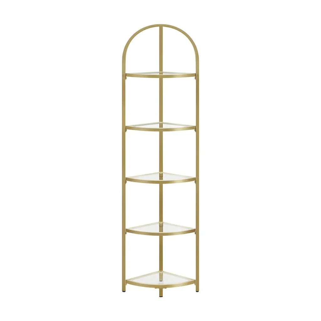 5 Tier Glass Corner Ladder Bookshelf, Steel Frame, Golden - VASAGLE