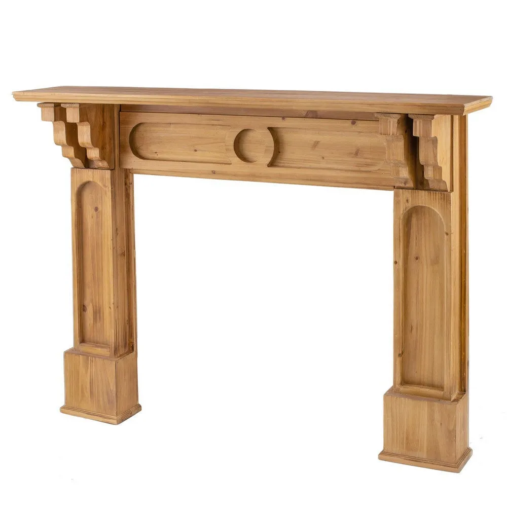 55 Inch Wall Mount Wood Mantel Shelf, Intricate Molded Design Natural Brown By Casagear Home