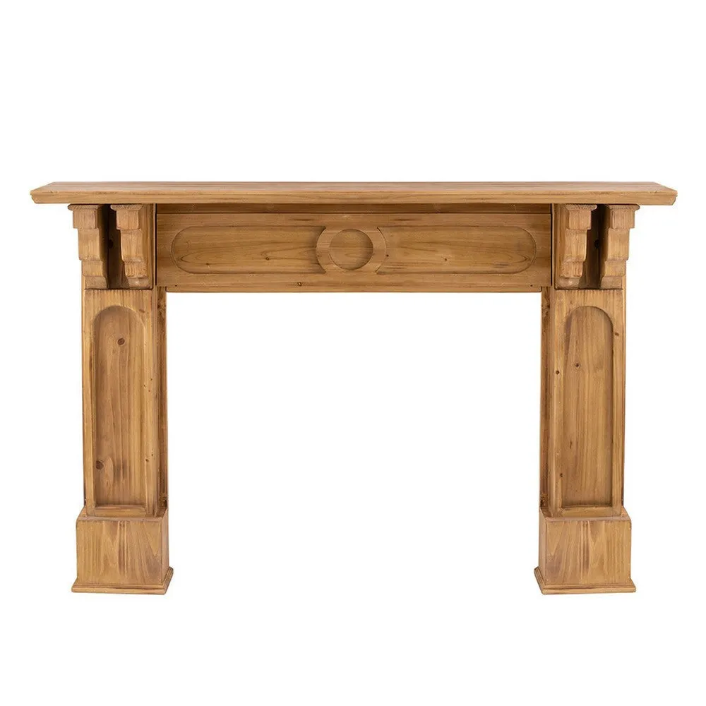 55 Inch Wall Mount Wood Mantel Shelf, Intricate Molded Design Natural Brown By Casagear Home