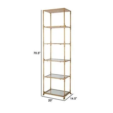 71 Inch Shelf, 6 Tier Design, 5 Glass Shelves, Iron Frame, Gold Finish By Casagear Home