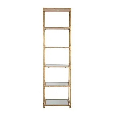 71 Inch Shelf, 6 Tier Design, 5 Glass Shelves, Iron Frame, Gold Finish By Casagear Home