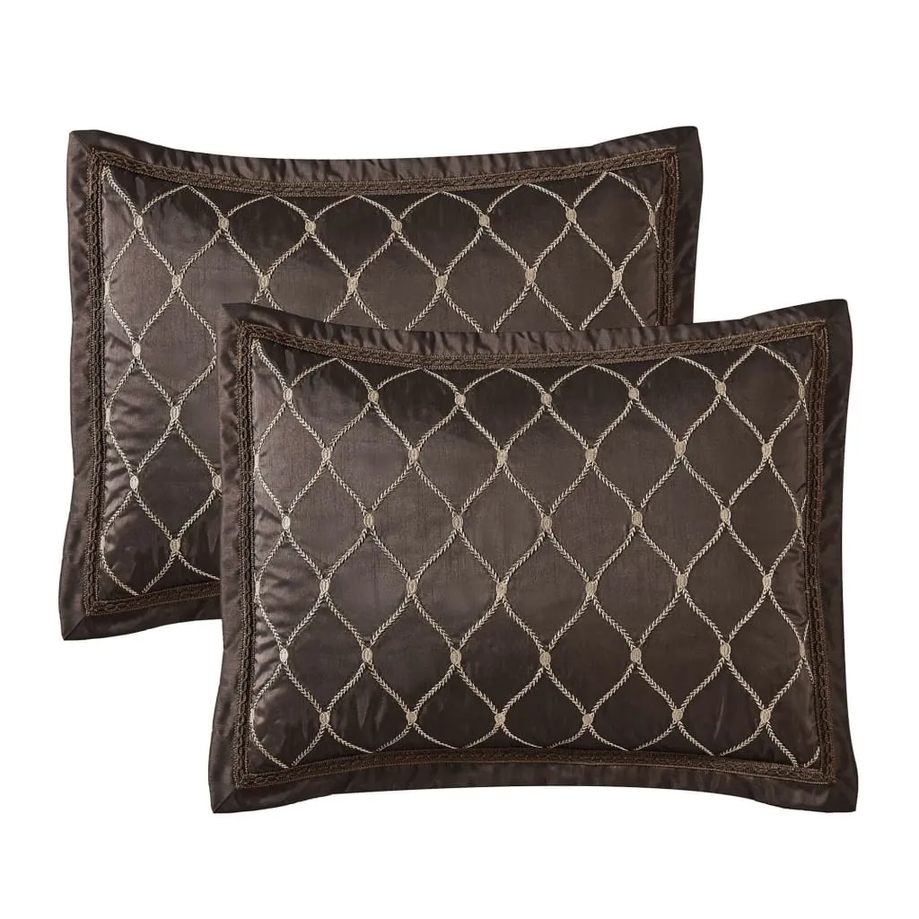 9 Piece Queen Comforter Set with Geometric Print, Brown By Casagear Home