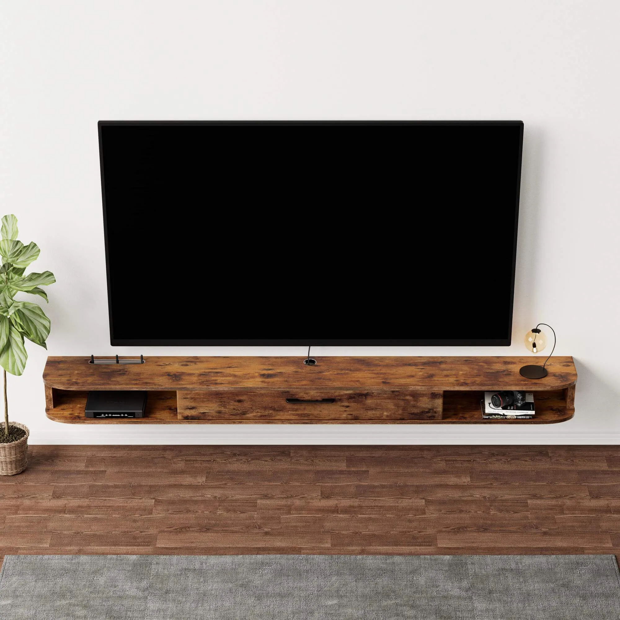 94.48" Eclan Rustic Brown Floating TV Stand