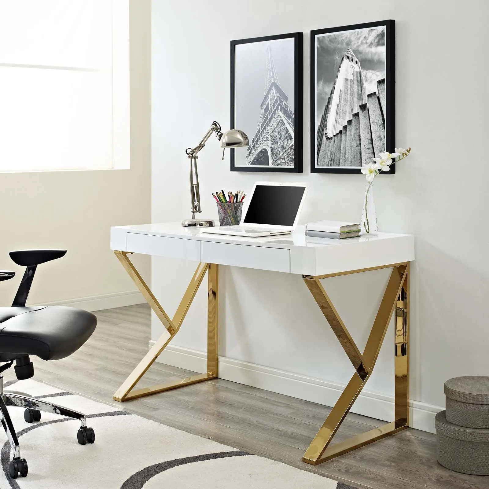 Adjacent Desk in White Gold