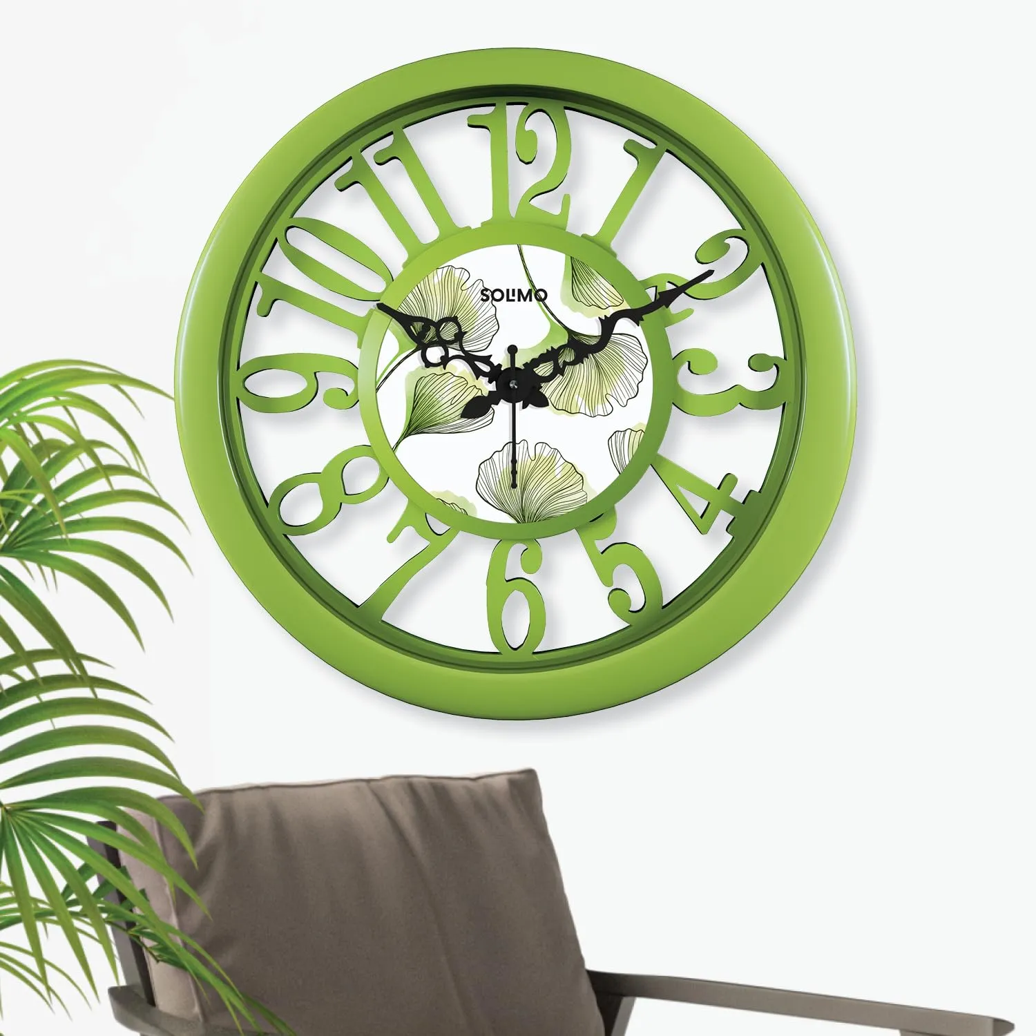 Amazon Brand - Solimo 14-inch Classic & Modern and Stylish Silent Movement Large Numbers Wall Clock - Parrot Green