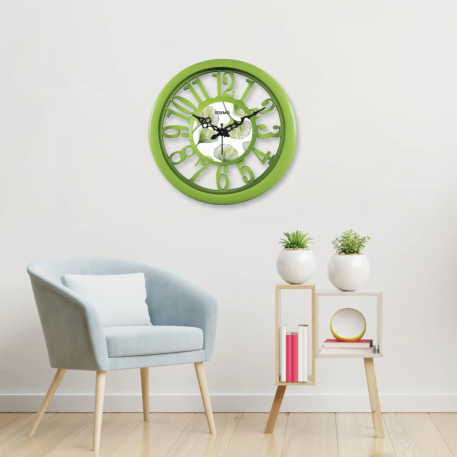 Amazon Brand - Solimo 14-inch Classic & Modern and Stylish Silent Movement Large Numbers Wall Clock - Parrot Green