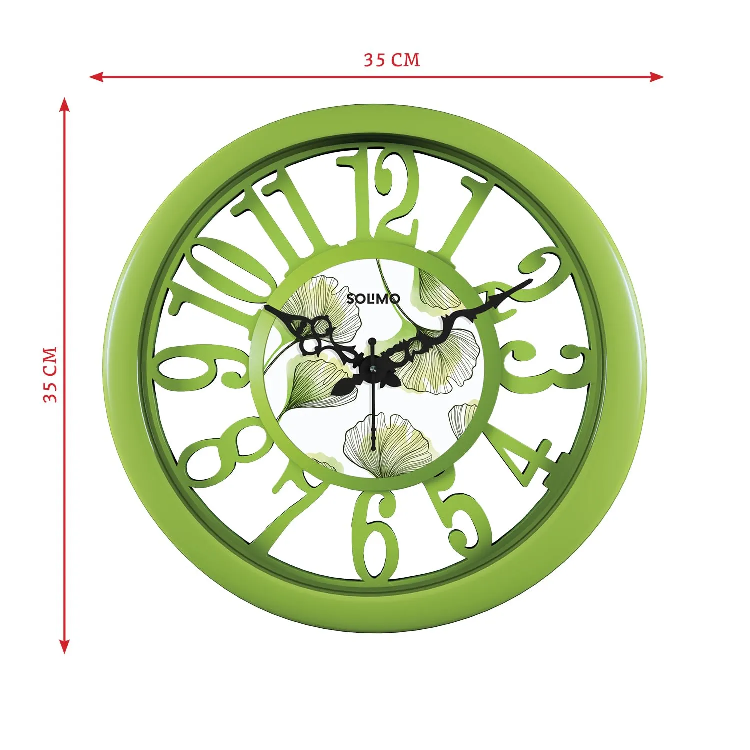 Amazon Brand - Solimo 14-inch Classic & Modern and Stylish Silent Movement Large Numbers Wall Clock - Parrot Green