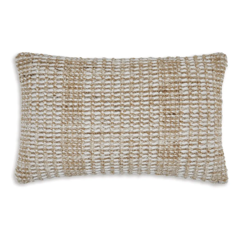 Anye 14 x 22 Lumbar Throw Pillow Set of 4, Handwoven Striped Tan Ivory Wool By Casagear Home