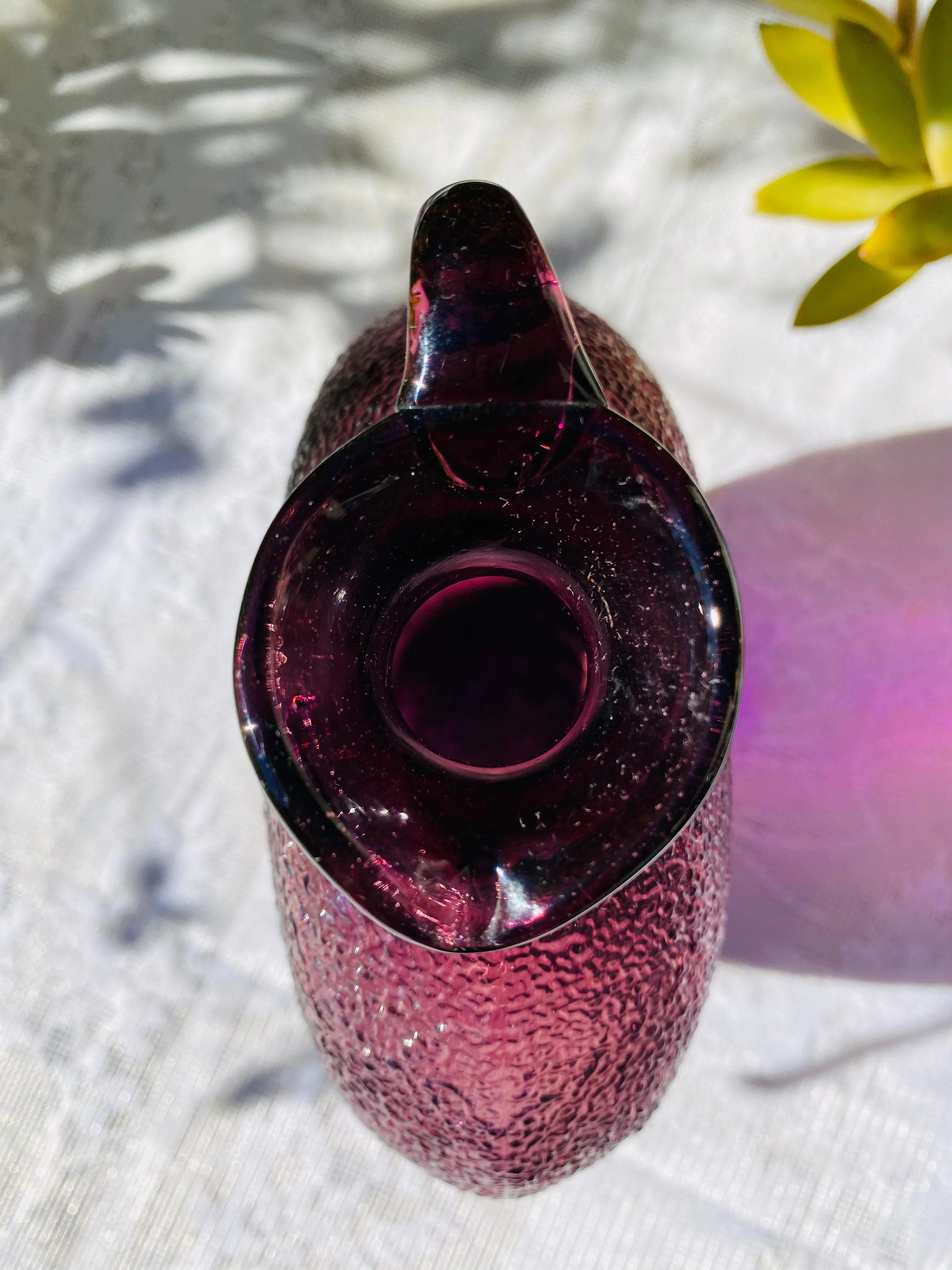 Artisan Purple Blown Art Glass Rose Floral Decorative Bottle Vase