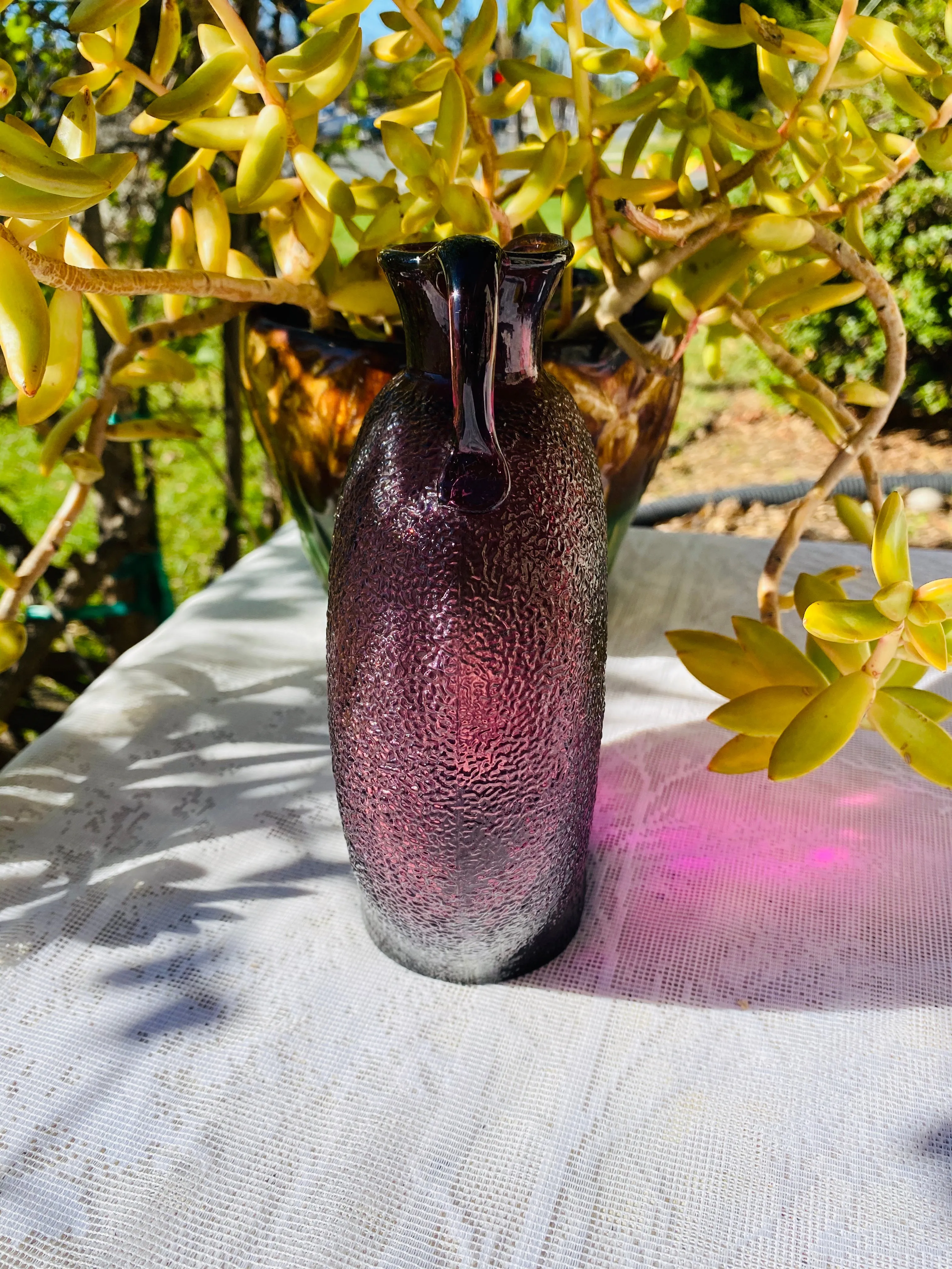 Artisan Purple Blown Art Glass Rose Floral Decorative Bottle Vase