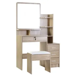 Artiss Oak Dressing Table Mirror Stool Set & Vanity Makeup Desk Organizer