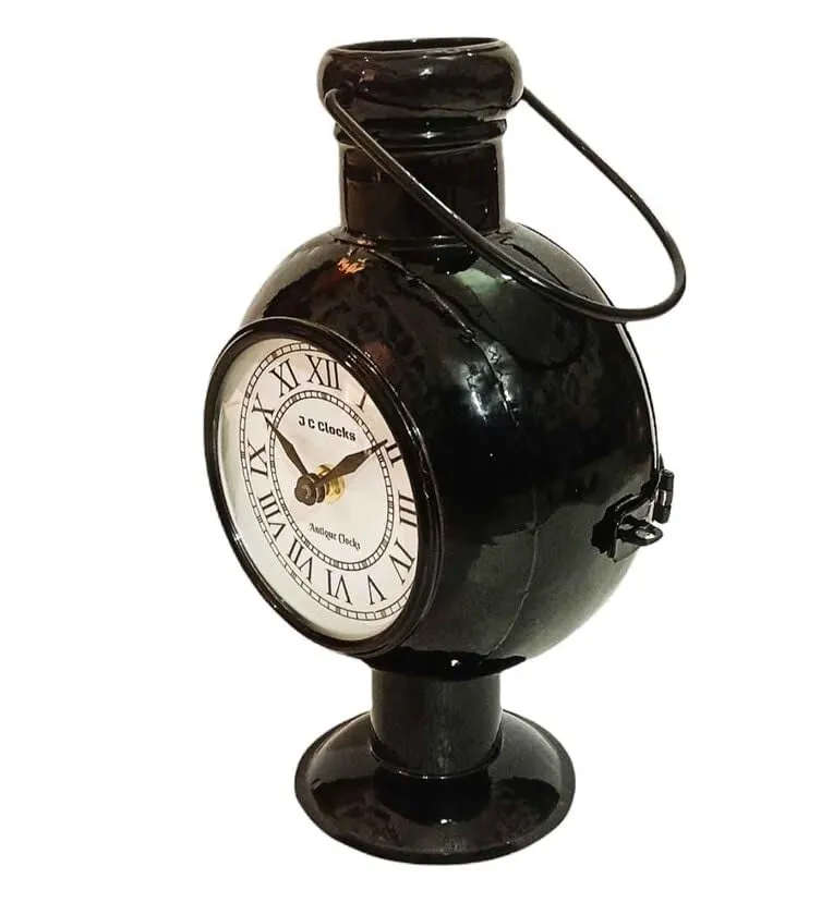 Arunaines™ Iron Pot Shape Double Side Black Table Clock (LXWXH : 19.05 X 12.07 X 25.4 CM)