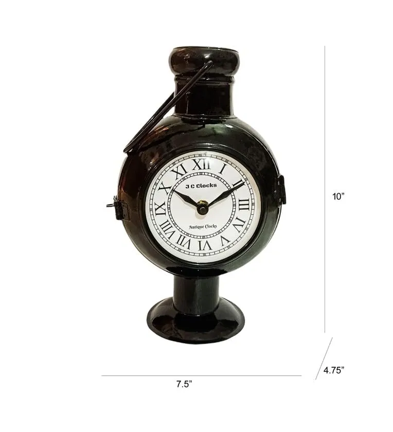 Arunaines™ Iron Pot Shape Double Side Black Table Clock (LXWXH : 19.05 X 12.07 X 25.4 CM)