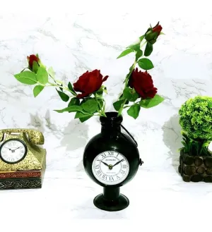 Arunaines™ Iron Pot Shape Double Side Black Table Clock (LXWXH : 19.05 X 12.07 X 25.4 CM)