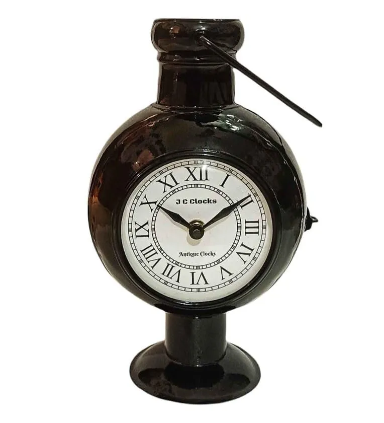 Arunaines™ Iron Pot Shape Double Side Black Table Clock (LXWXH : 19.05 X 12.07 X 25.4 CM)