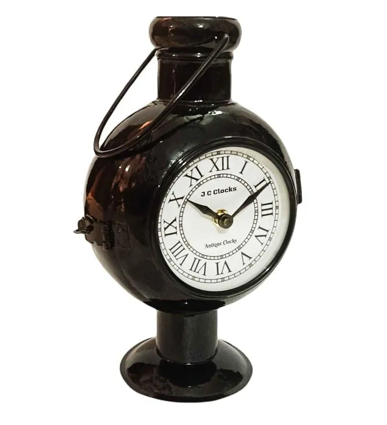 Arunaines™ Iron Pot Shape Double Side Black Table Clock (LXWXH : 19.05 X 12.07 X 25.4 CM)