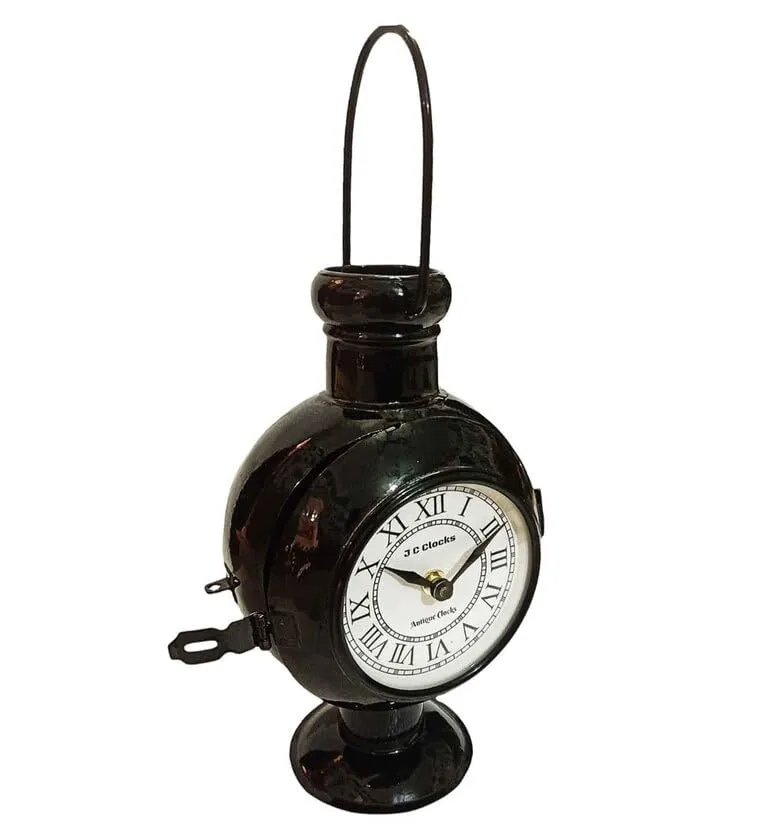 Arunaines™ Iron Pot Shape Double Side Black Table Clock (LXWXH : 19.05 X 12.07 X 25.4 CM)