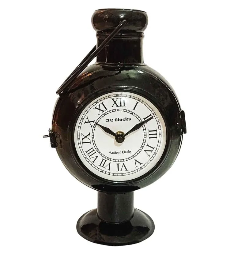 Arunaines™ Iron Pot Shape Double Side Black Table Clock (LXWXH : 19.05 X 12.07 X 25.4 CM)