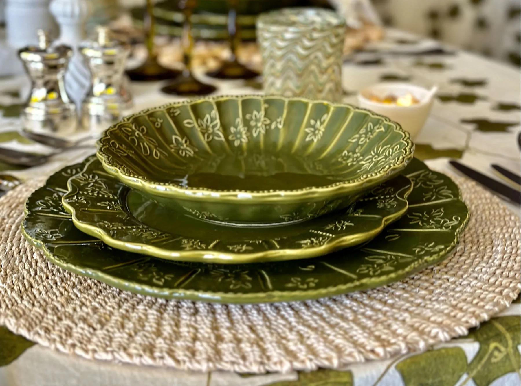 Bernadette's Falling Flower Green Oval Platter, 46cm