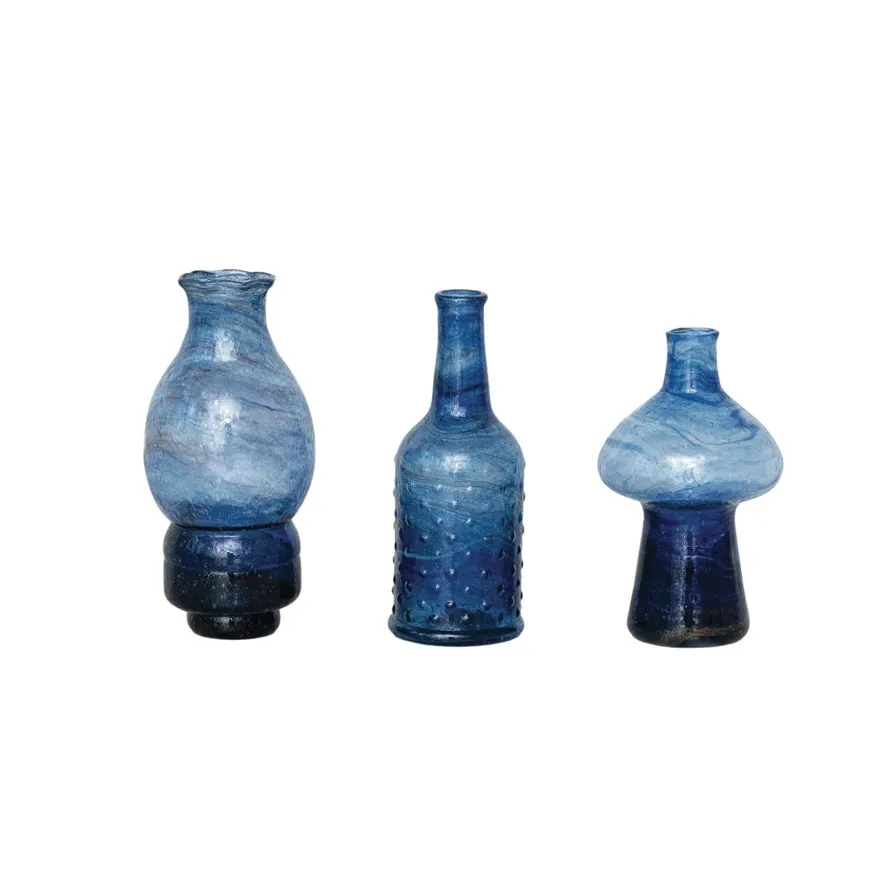 Blue Hand-Blown Recycled Glass Vases