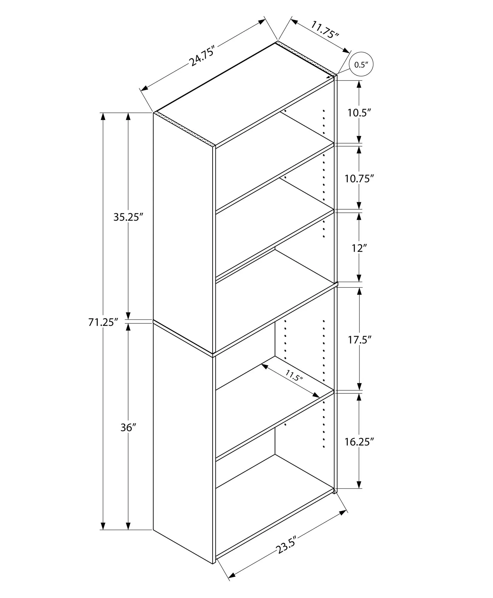 Bookcase - 72"H / Dark Taupe With 5 Shelves