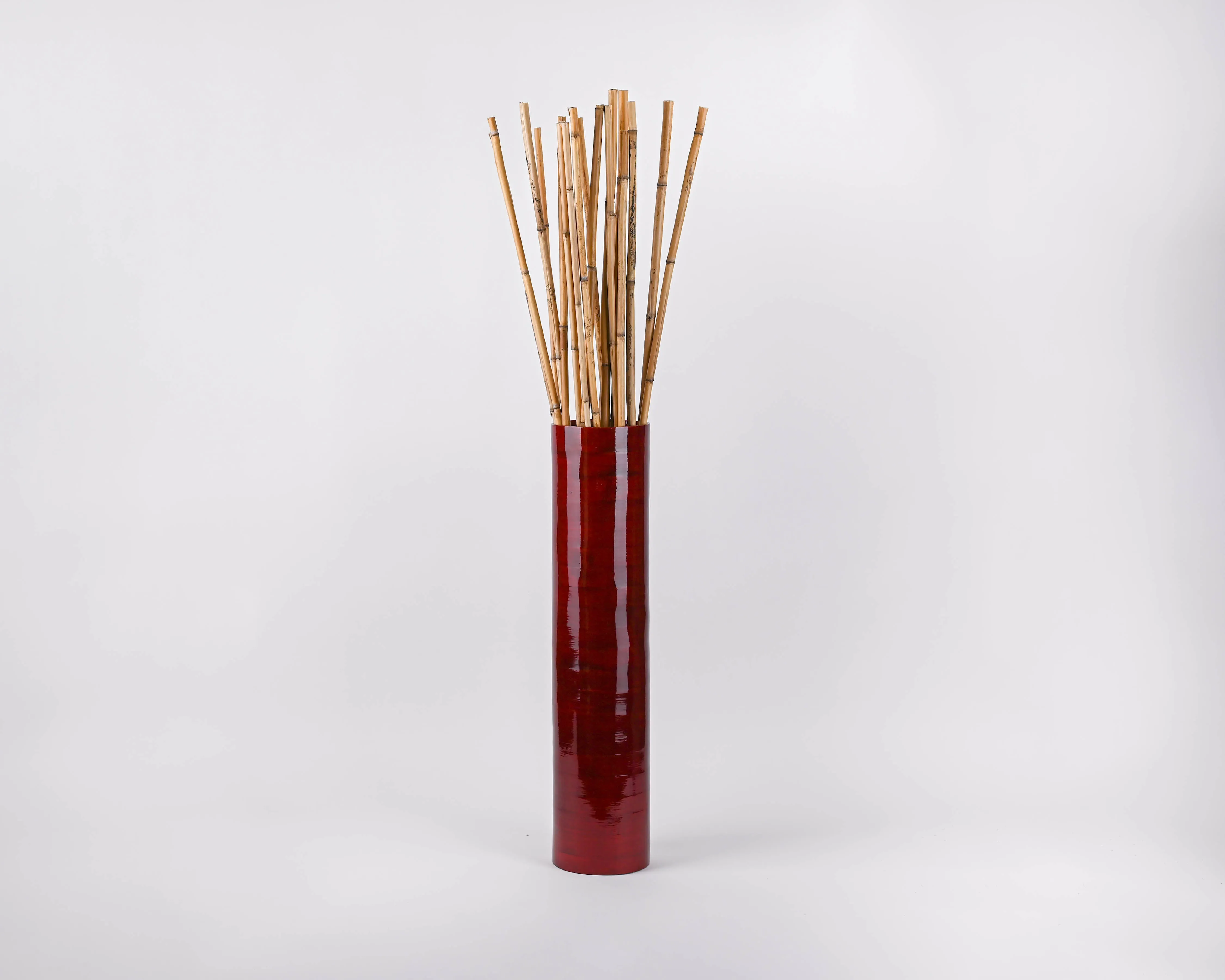 BUY ONE GET ONE FREE SALE!   25" Bamboo Cylinder Floor Vase - Red