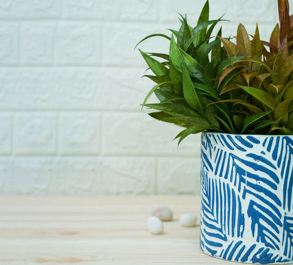 Ceramic Pots for Plants | Blue Leaf Pattern