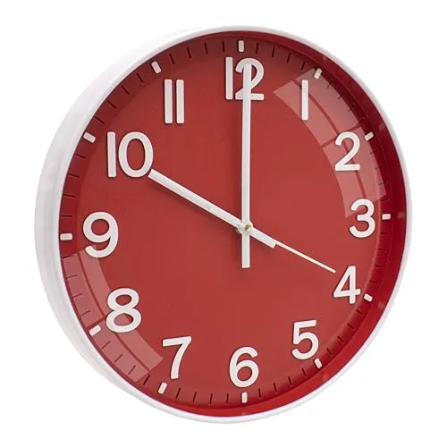 Claiez Wall Clock 12" Silent Quartz Decorative Latest Wall Clock Non-Ticking Classic Clock Battery Operated Round Easy to Read for Room/Home/Kitchen/Bedroom/Office/School(Red)