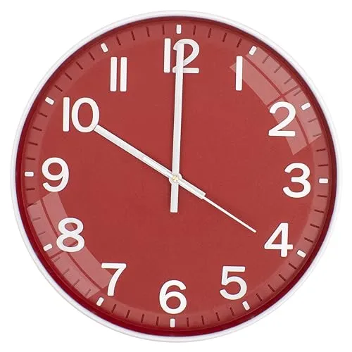 Claiez Wall Clock 12" Silent Quartz Decorative Latest Wall Clock Non-Ticking Classic Clock Battery Operated Round Easy to Read for Room/Home/Kitchen/Bedroom/Office/School(Red)