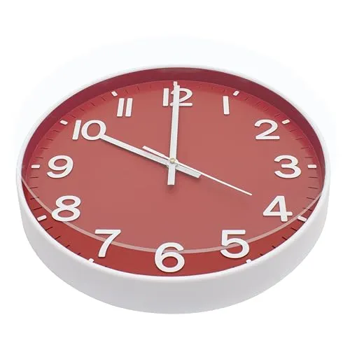 Claiez Wall Clock 12" Silent Quartz Decorative Latest Wall Clock Non-Ticking Classic Clock Battery Operated Round Easy to Read for Room/Home/Kitchen/Bedroom/Office/School(Red)