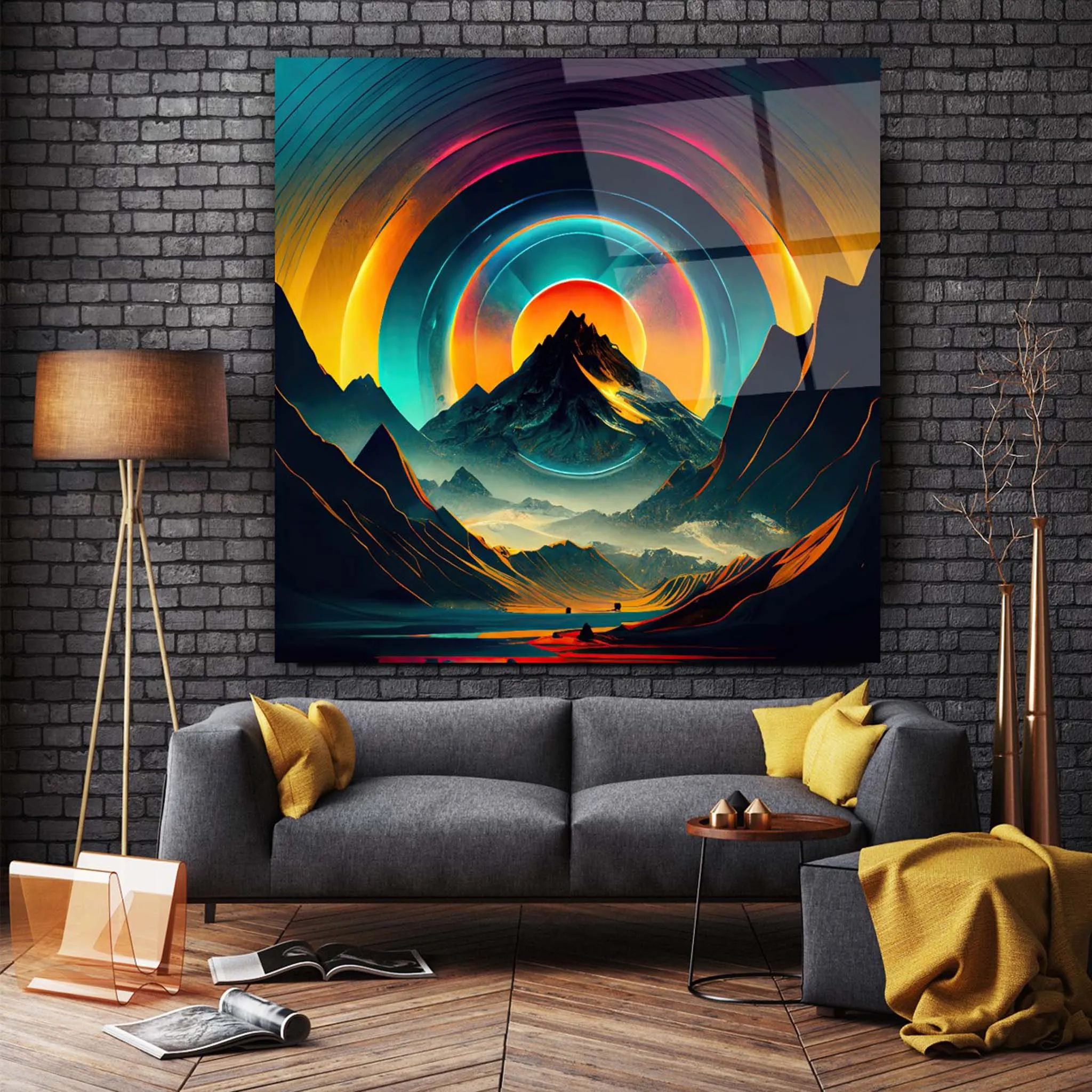 Colorful Mountain Glass Wall Art