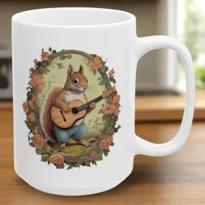 Cottagecore Squirrel Playing Guitar Christmas Birthday Gift 2024 15oz Unique Coffee Cup Mug