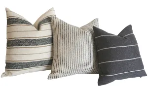 Cottonwood Falls Collection: Vintage Style Pillow Cover / Charcoal and Beige Striped Performance Pillow Cover