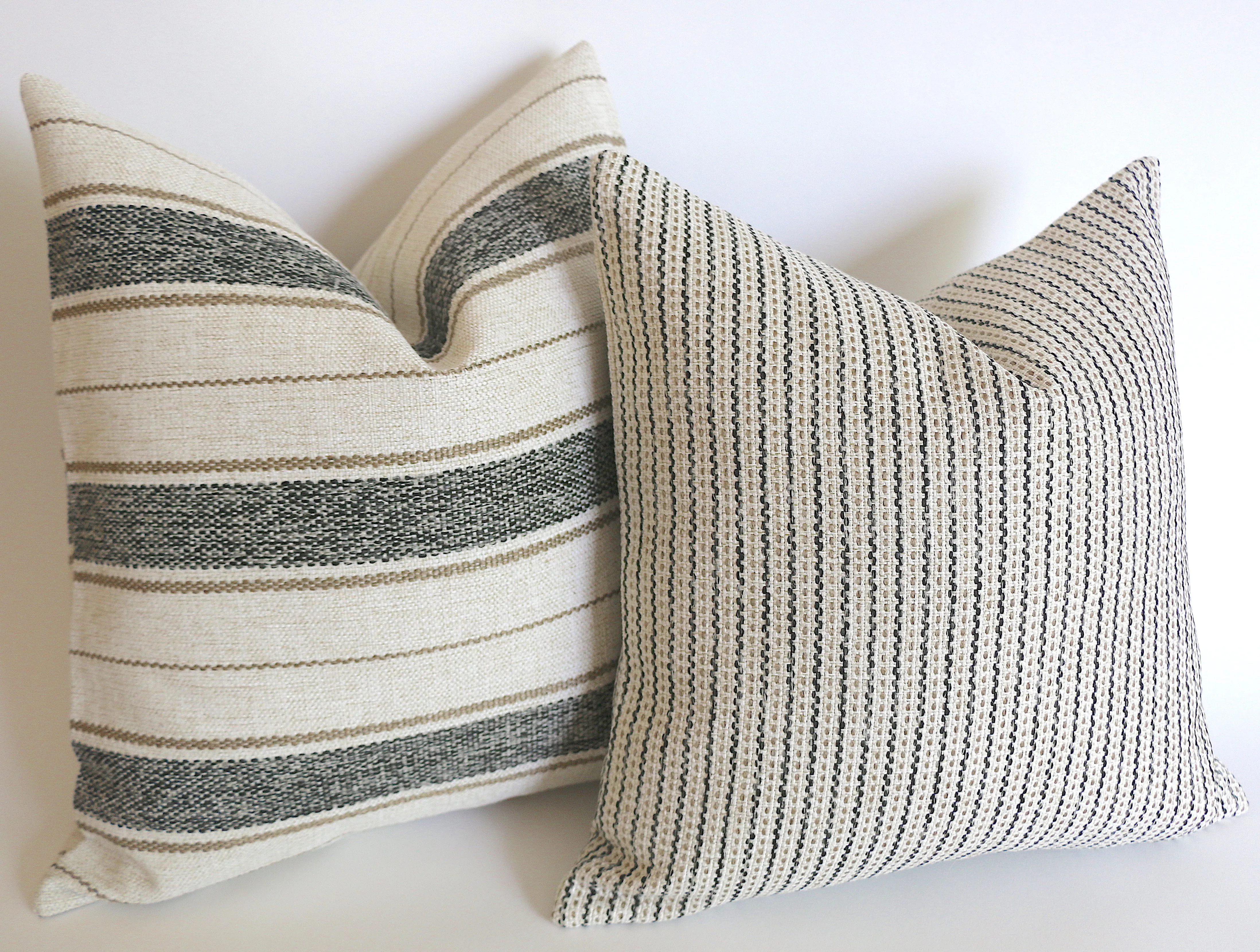 Cottonwood Falls Collection: Vintage Style Pillow Cover / Charcoal and Beige Striped Performance Pillow Cover