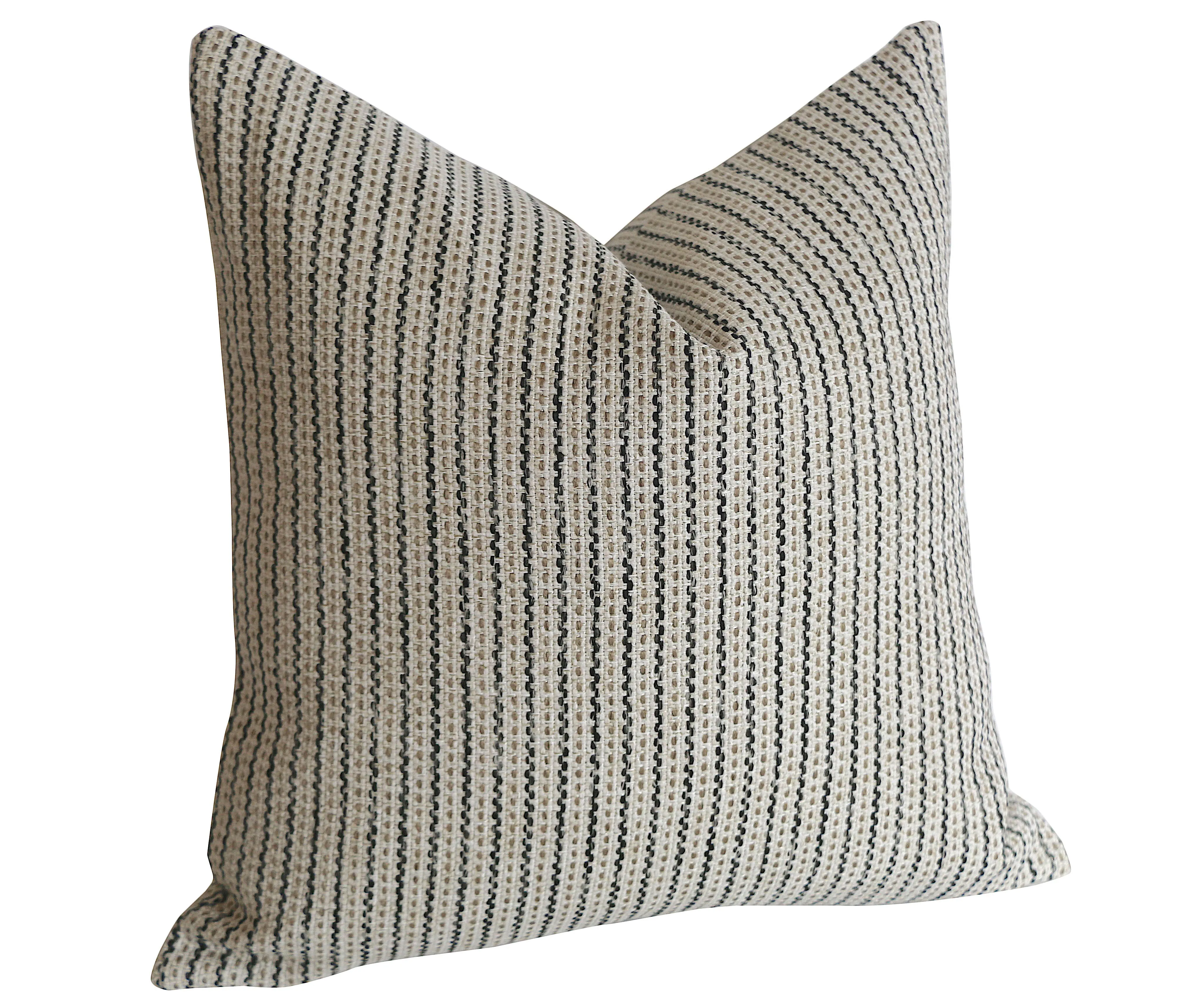 Cottonwood Falls Collection: Vintage Style Pillow Cover / Charcoal and Beige Striped Performance Pillow Cover