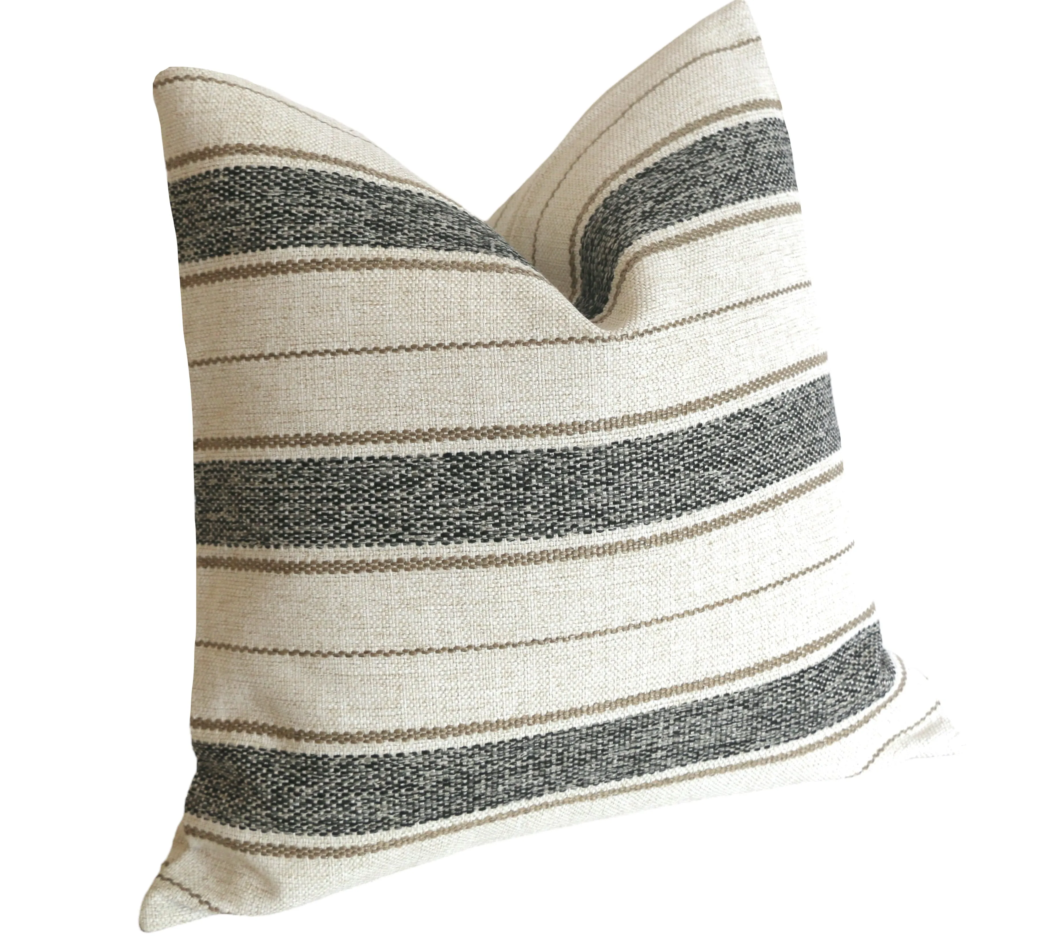 Cottonwood Falls Collection: Vintage Style Pillow Cover / Charcoal and Beige Striped Performance Pillow Cover