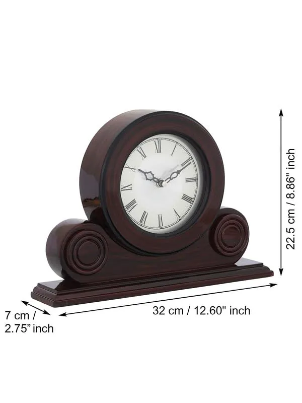 CRAFT SMITH Beautiful Rosewood Colour Wooden Home/Office Decor Roman Numerals Round Silver Colour Dial Analog Desk/Table Clock for Home Living Room (Size: 22 x 7 x 32 CM | Weight: 1275 grm)