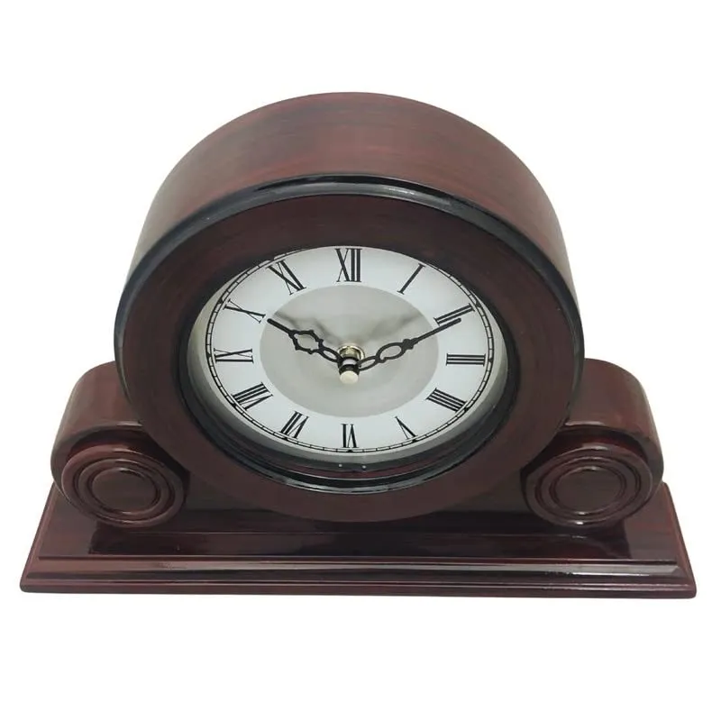 CRAFT SMITH Beautiful Rosewood Colour Wooden Home/Office Decor Roman Numerals Round Silver Colour Dial Analog Desk/Table Clock for Home Living Room (Size: 22 x 7 x 32 CM | Weight: 1275 grm)