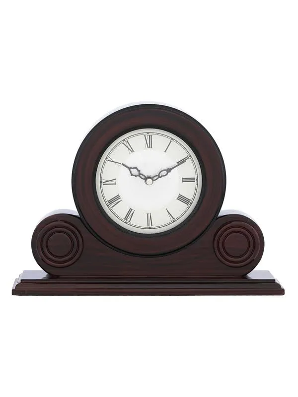 CRAFT SMITH Beautiful Rosewood Colour Wooden Home/Office Decor Roman Numerals Round Silver Colour Dial Analog Desk/Table Clock for Home Living Room (Size: 22 x 7 x 32 CM | Weight: 1275 grm)