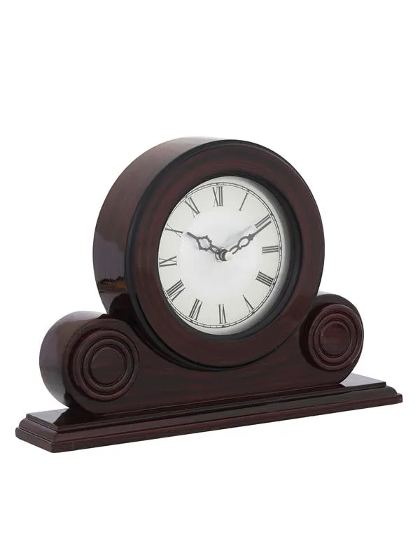 CRAFT SMITH Beautiful Rosewood Colour Wooden Home/Office Decor Roman Numerals Round Silver Colour Dial Analog Desk/Table Clock for Home Living Room (Size: 22 x 7 x 32 CM | Weight: 1275 grm)