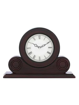 CRAFT SMITH Beautiful Rosewood Colour Wooden Home/Office Decor Roman Numerals Round Silver Colour Dial Analog Desk/Table Clock for Home Living Room (Size: 22 x 7 x 32 CM | Weight: 1275 grm)