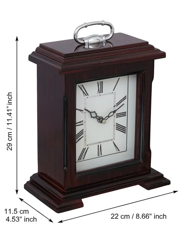 CRAFT SMITH Beautiful Rosewood Colour Wooden Roman Numbers Rectangular Table Clock for Office Desk Home Bedroom Living Study Room Decor Gifts (Size: 22 x 10 x 28 CM | Weight: 1510 Gram)