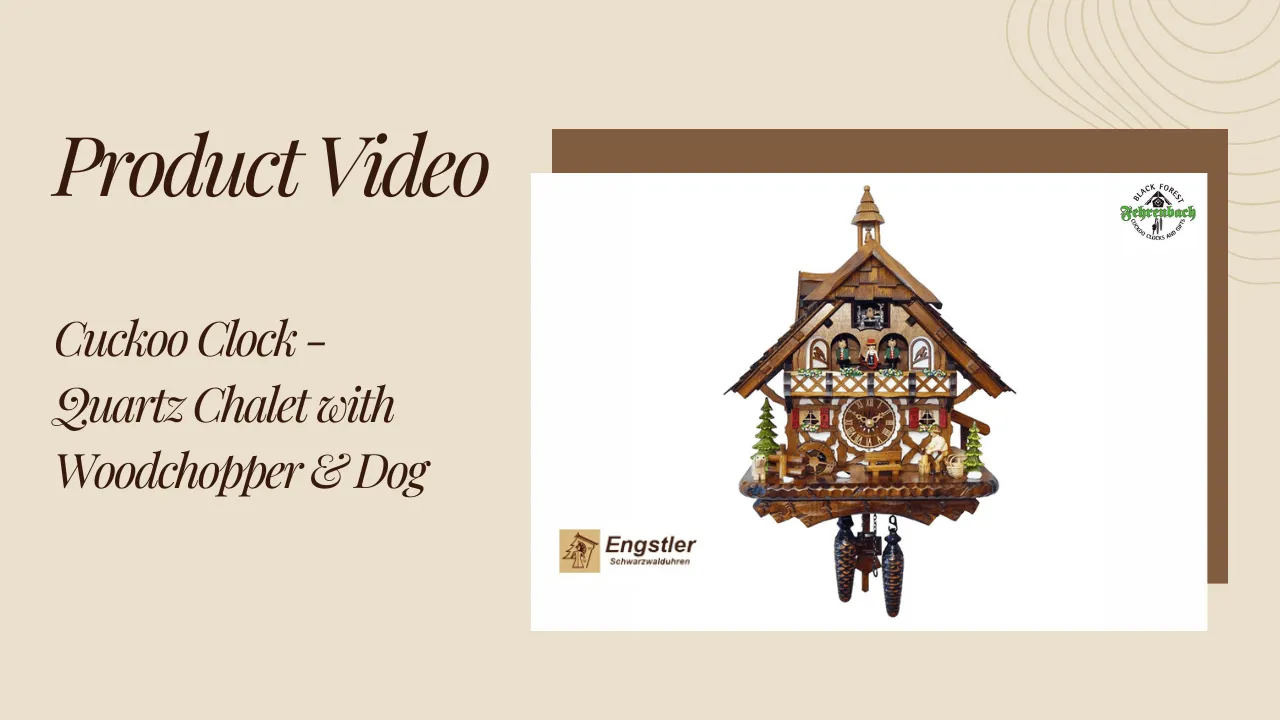 Cuckoo Clock - Quartz Chalet with Woodchopper & Dog - Engstler