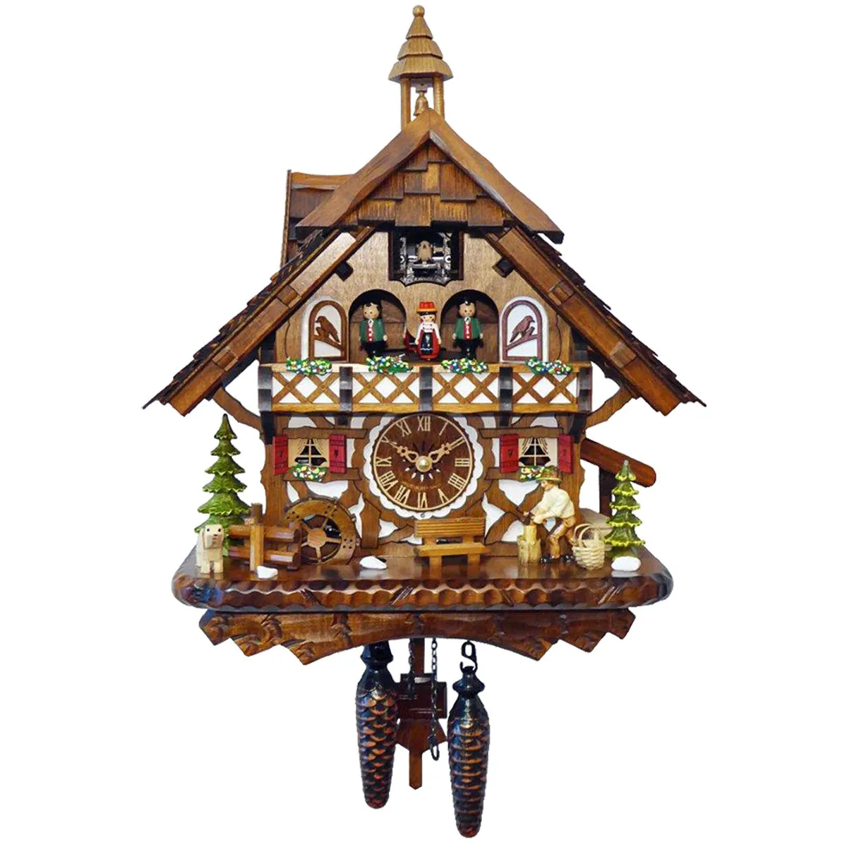 Cuckoo Clock - Quartz Chalet with Woodchopper & Dog - Engstler